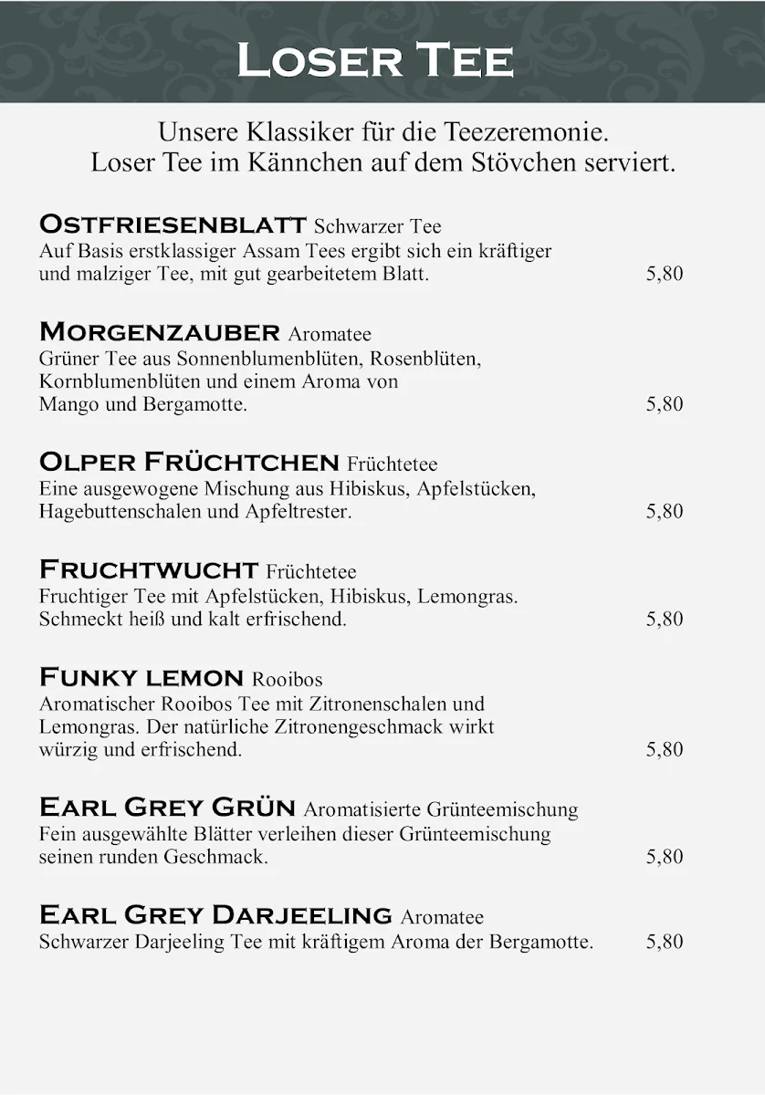 Speisekarte, Konditorei Lüning