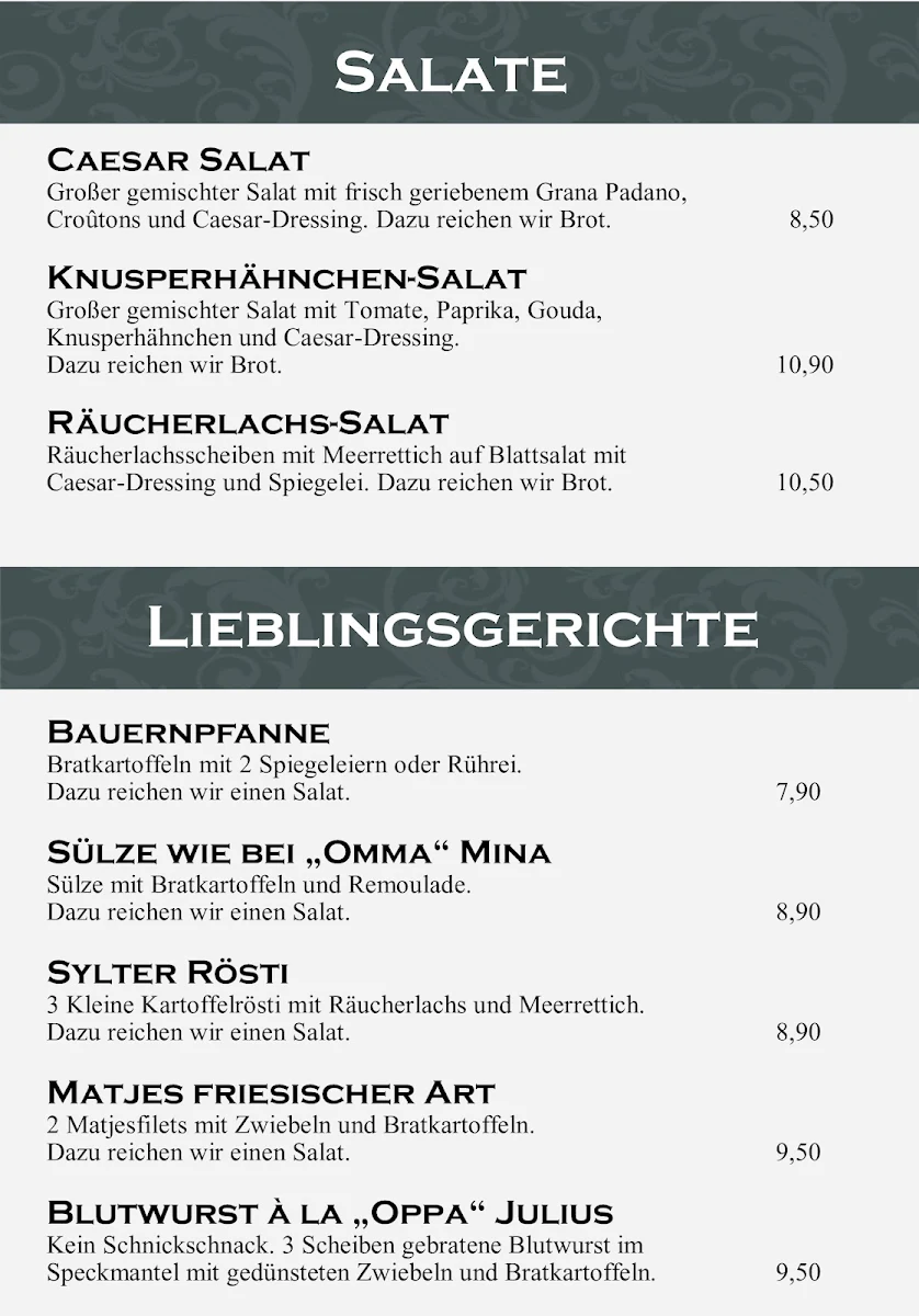Speisekarte, Konditorei Lüning