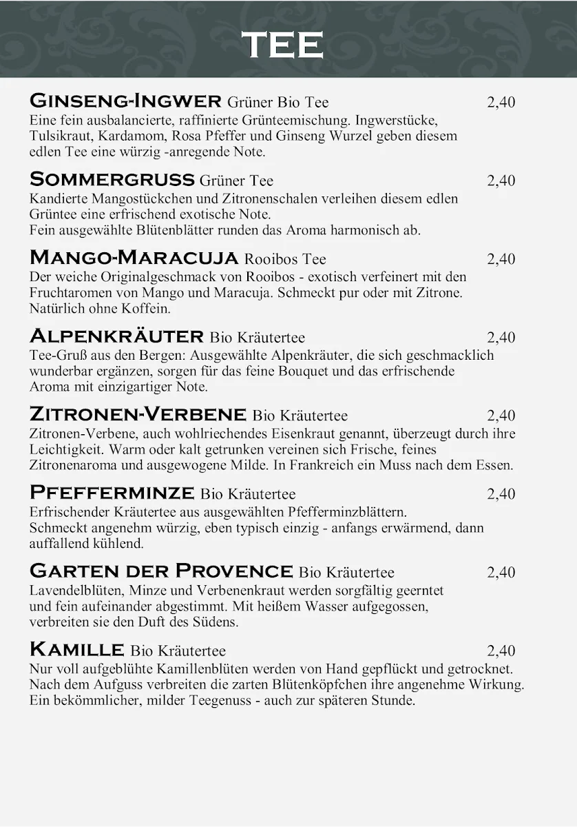 Speisekarte, Konditorei Lüning