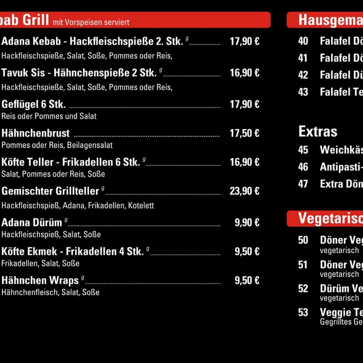 Speisekarte, Deniz Döner & Grill