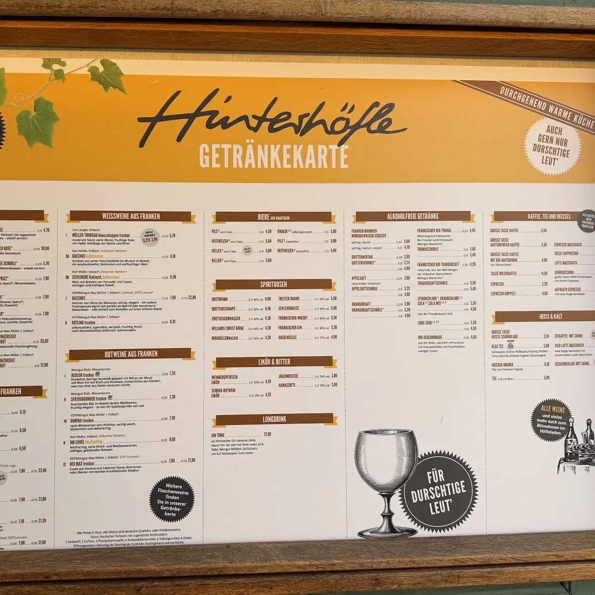 Speisekarte, Hinterhöfle, Wein-, Biergarten & mehr