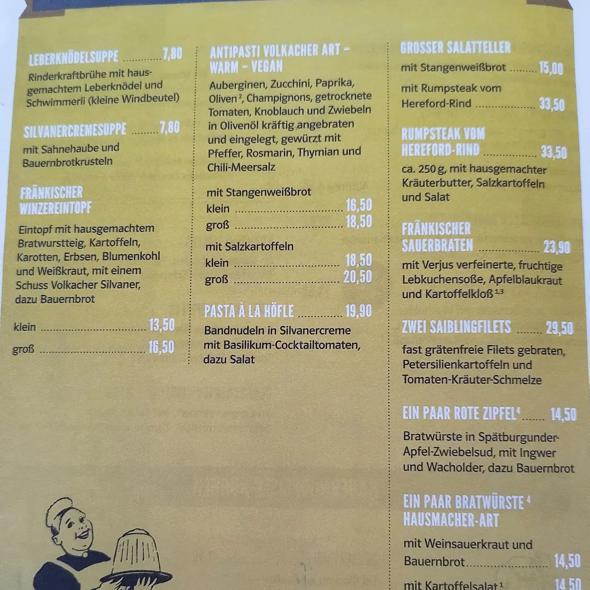 Speisekarte, Hinterhöfle, Wein-, Biergarten & mehr