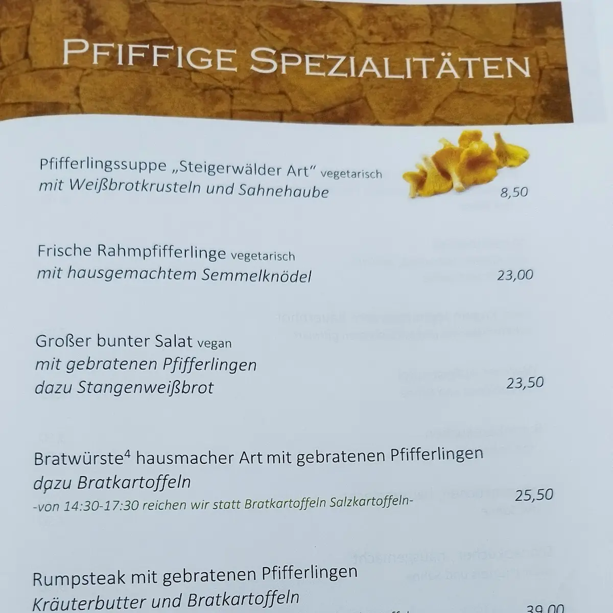 Speisekarte, Hinterhöfle, Wein-, Biergarten & mehr