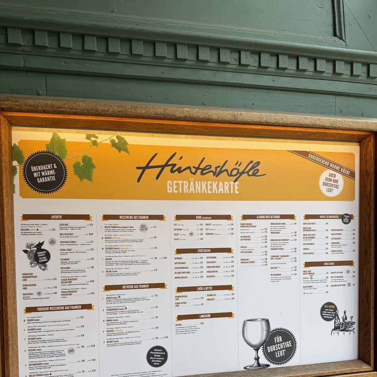 Speisekarte, Hinterhöfle, Wein-, Biergarten & mehr