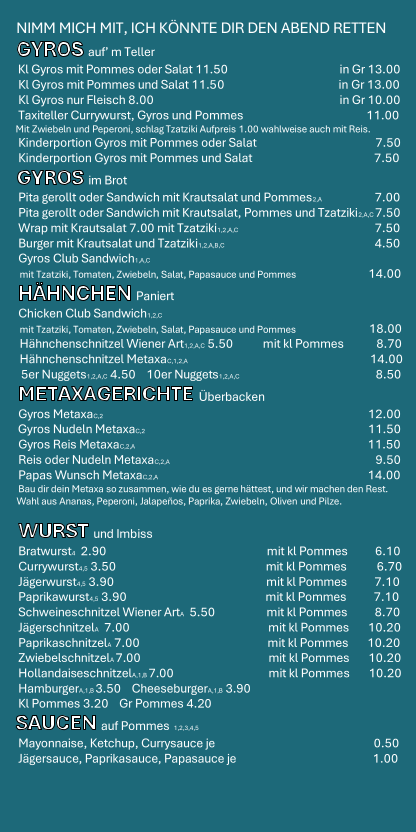 Speisekarte, Papa Gyros