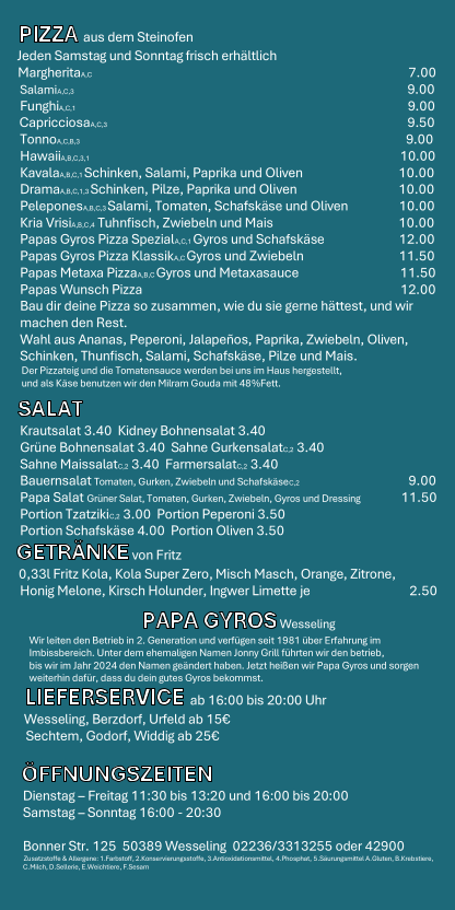 Speisekarte, Papa Gyros
