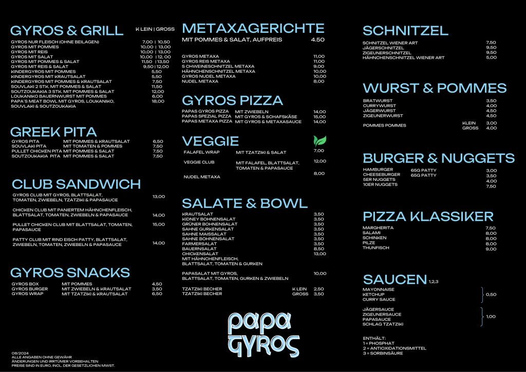 Speisekarte, Papa Gyros