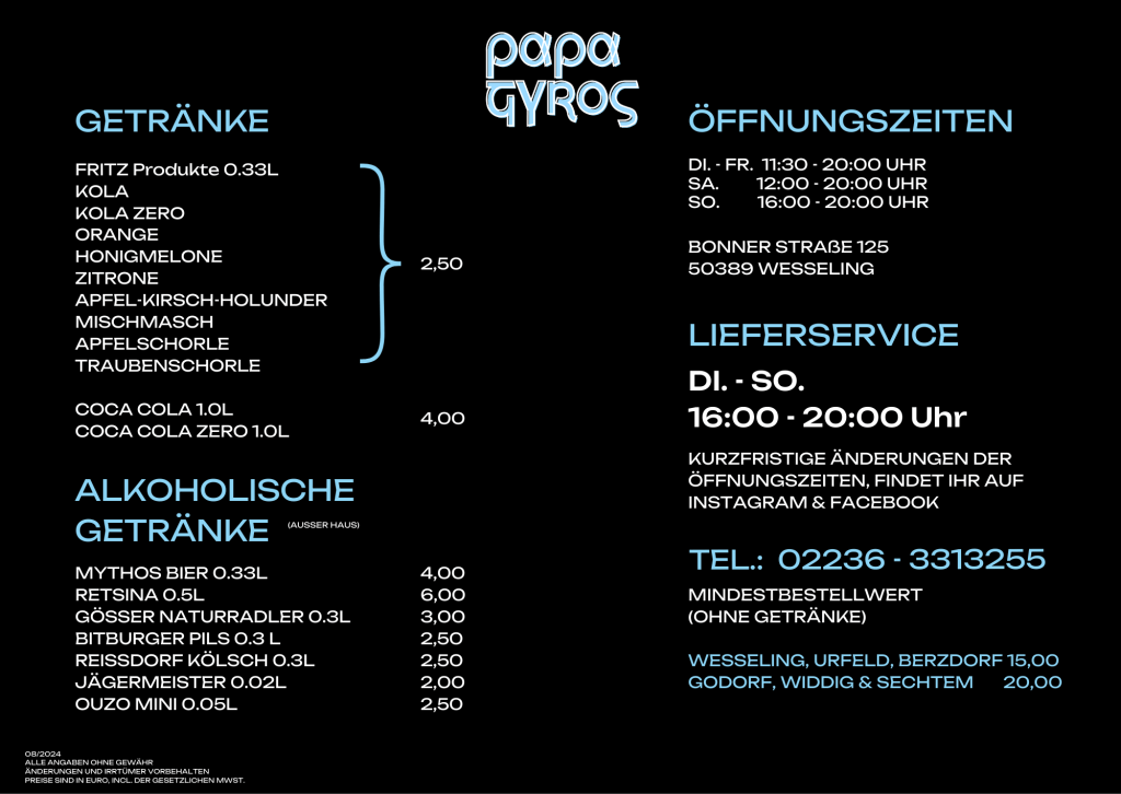 Speisekarte, Papa Gyros