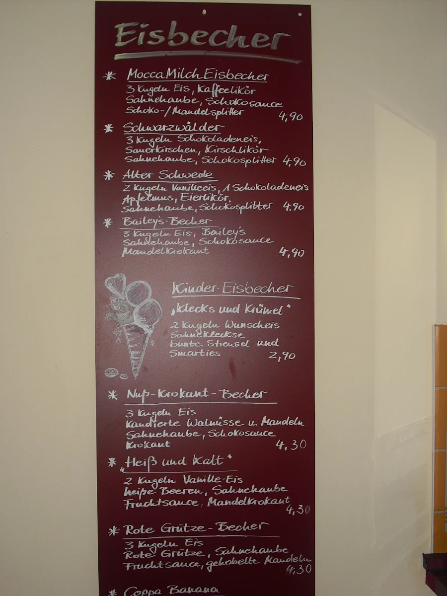 Speisekarte, Mocca Milch Eisbar