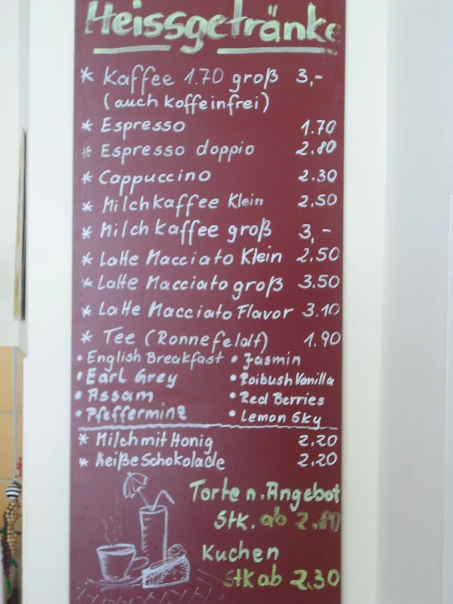 Speisekarte, Mocca Milch Eisbar
