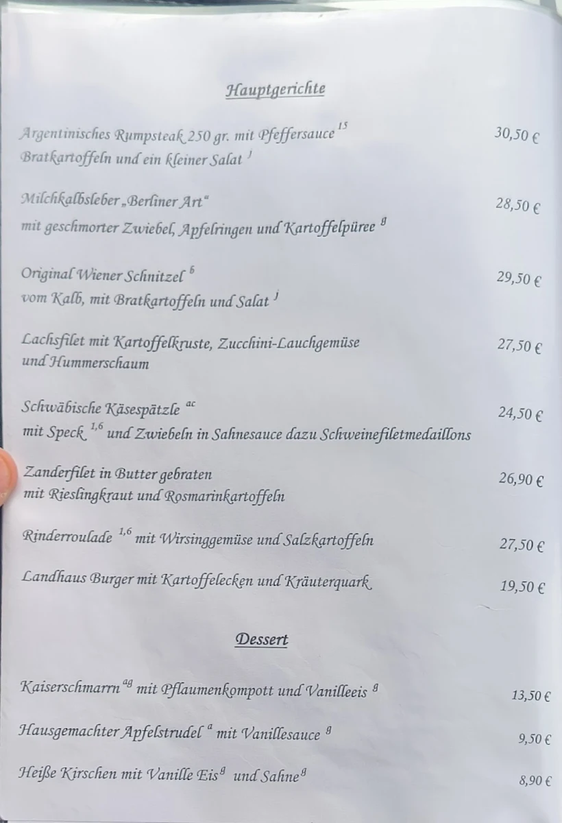 Speisekarte, Schevener Hof