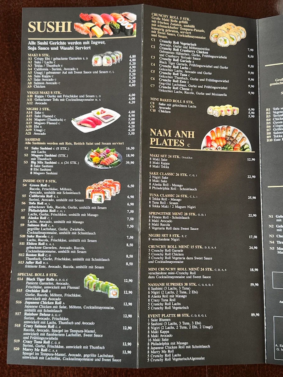 Speisekarte, Nam Anh Asian Cuisine