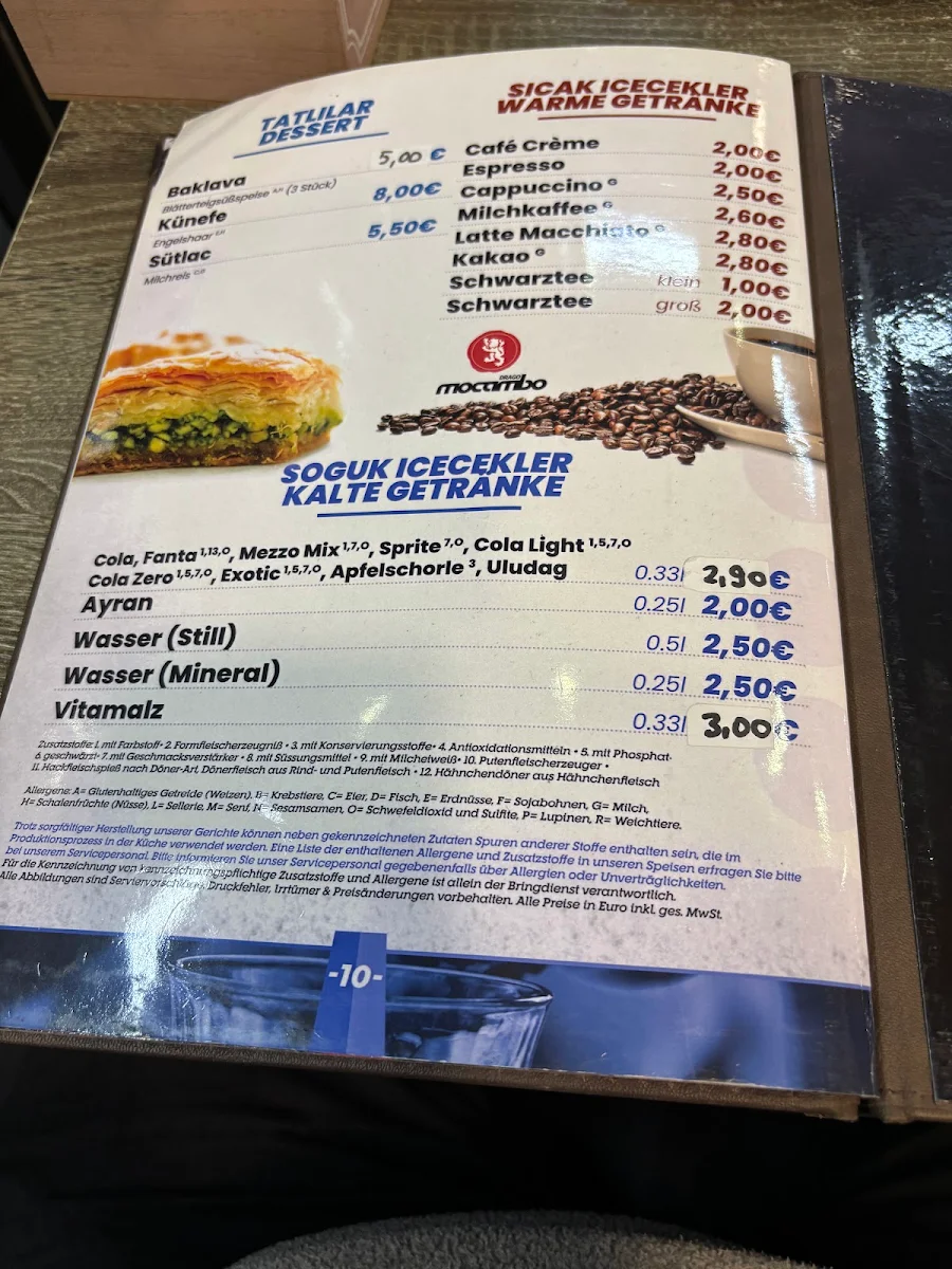 Speisekarte, Vatan Kebap Haus