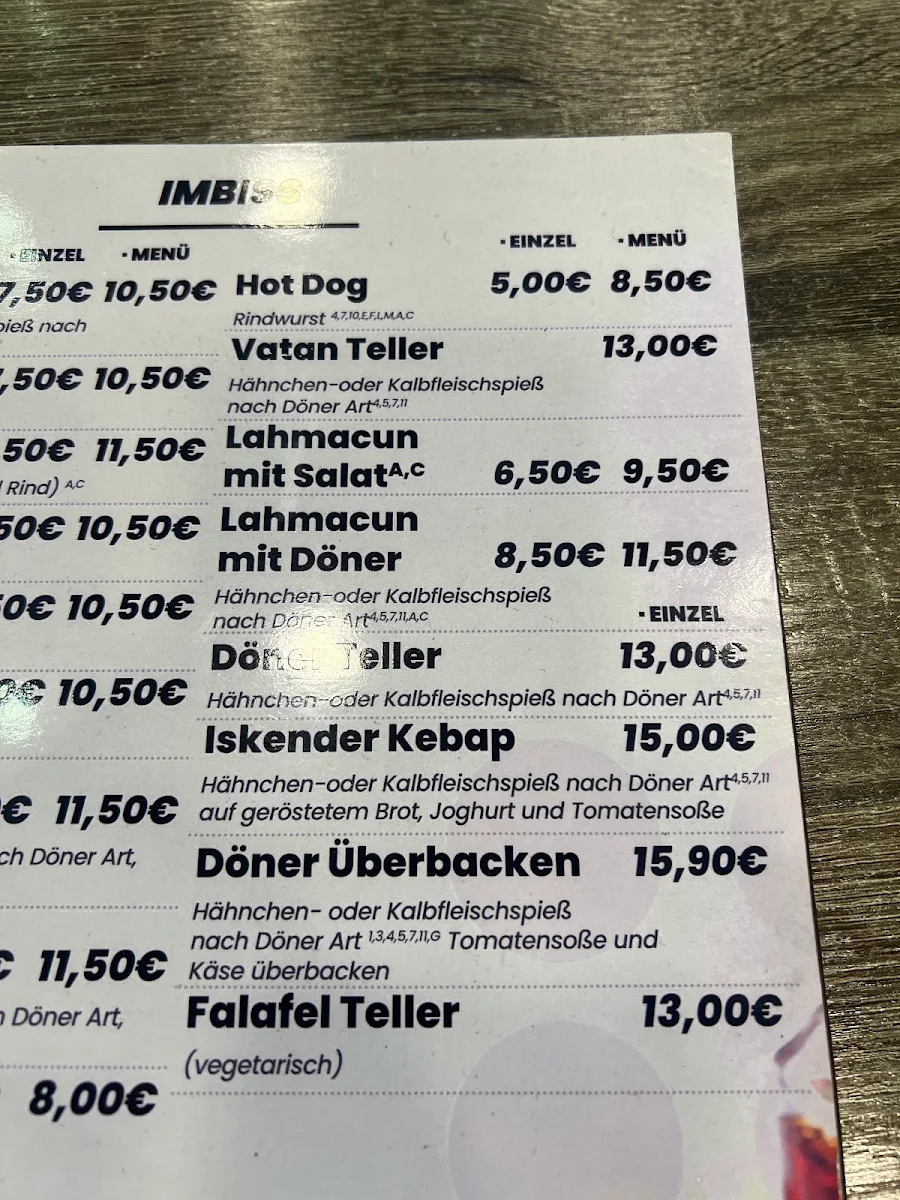 Speisekarte, Vatan Kebap Haus