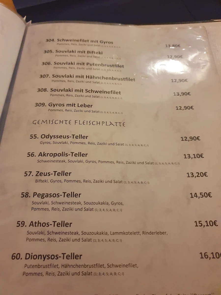 Speisekarte, Taverne Artemis