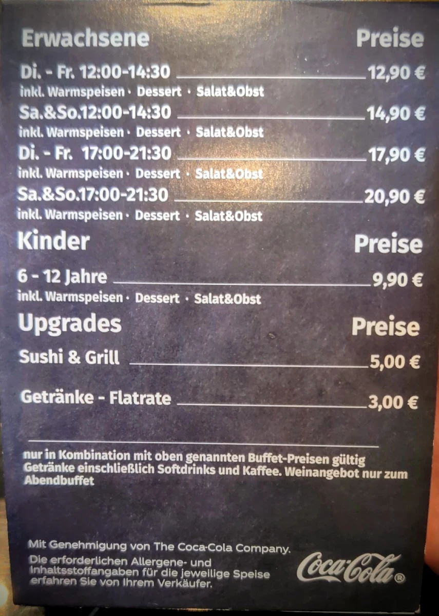 Speisekarte, Panda Royal