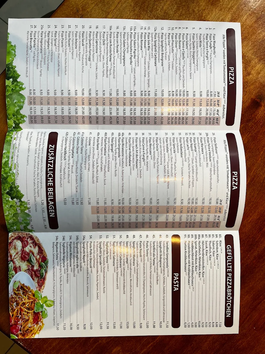 Speisekarte, Pizzeria Raconi