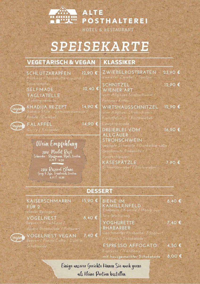 Speisekarte, Posthalterei Betreiber GmbH und Co. KG