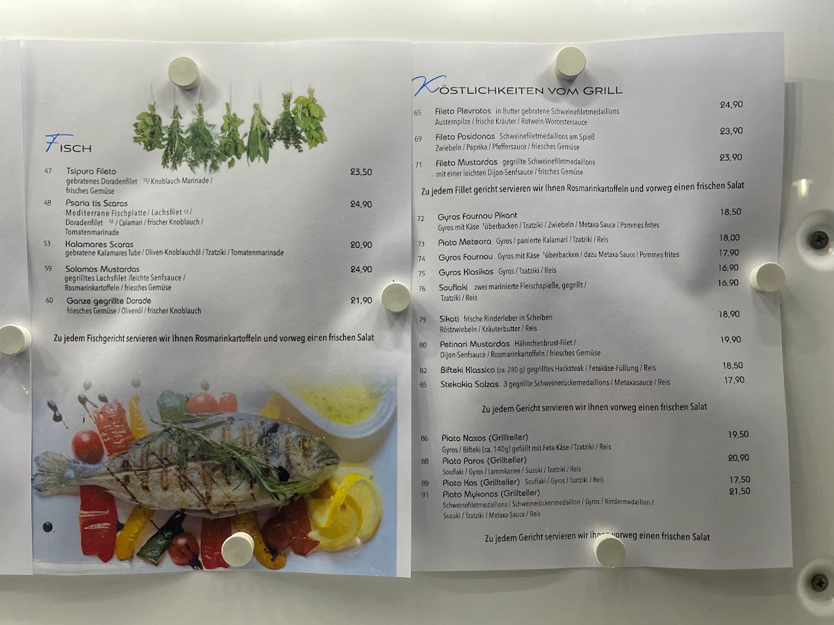 Speisekarte, Restaurant Poseidon Gladbeck