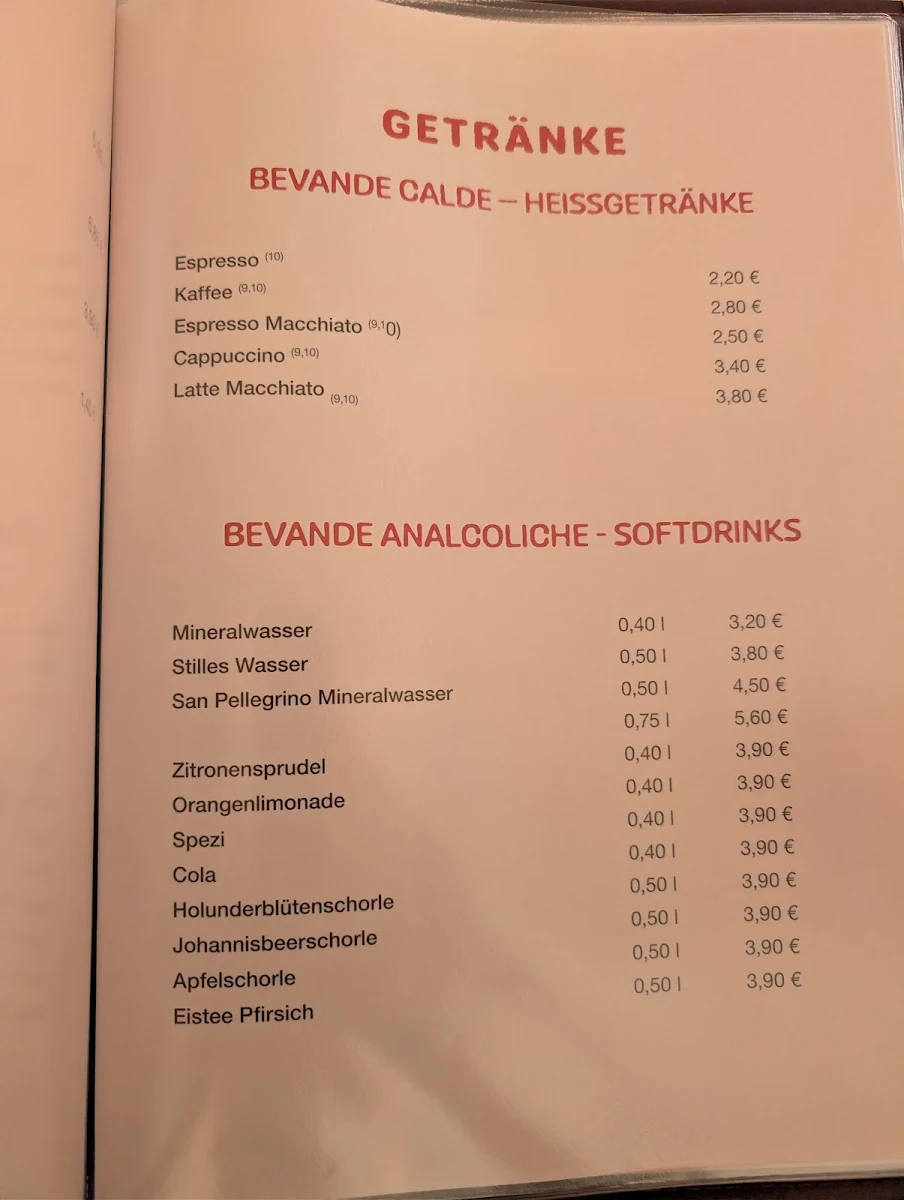 Speisekarte, Pizzeria B30