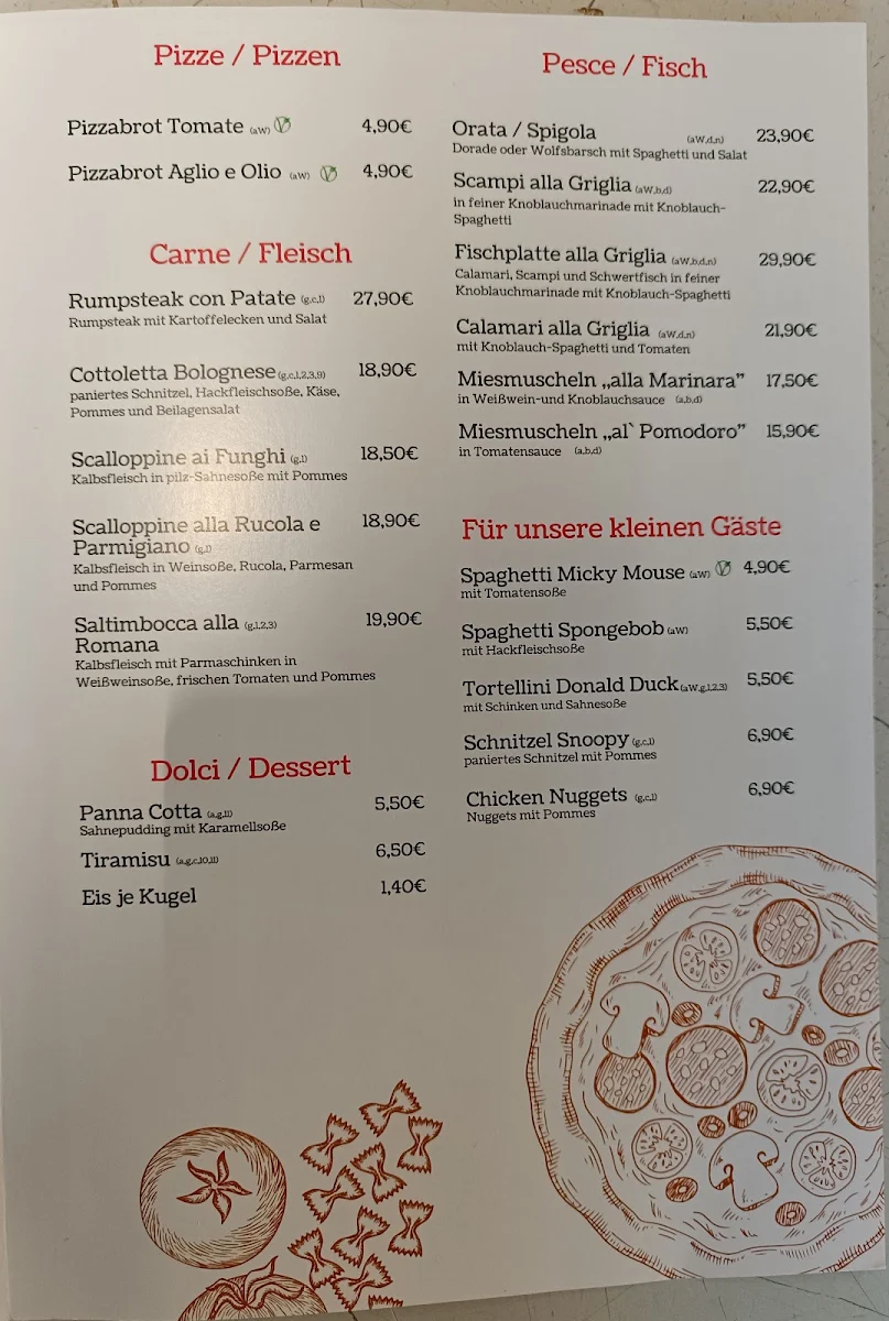 Speisekarte, Pizzeria B30