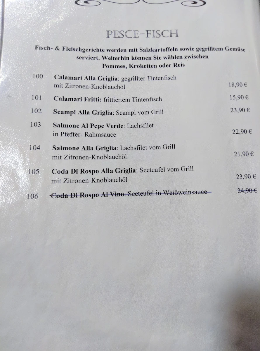 Speisekarte, Pizzeria Piccolino (Portopicco)