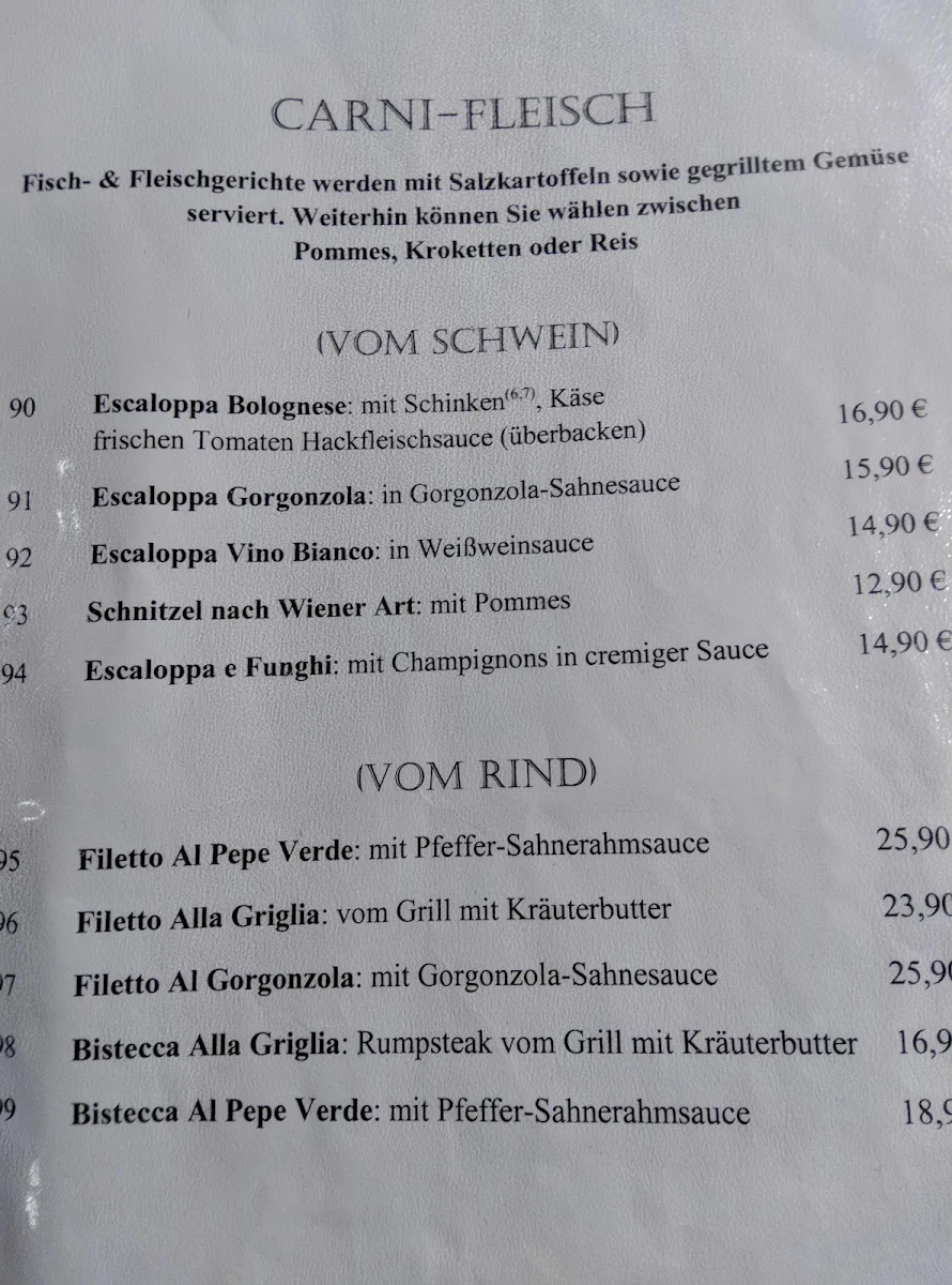 Speisekarte, Pizzeria Piccolino (Portopicco)