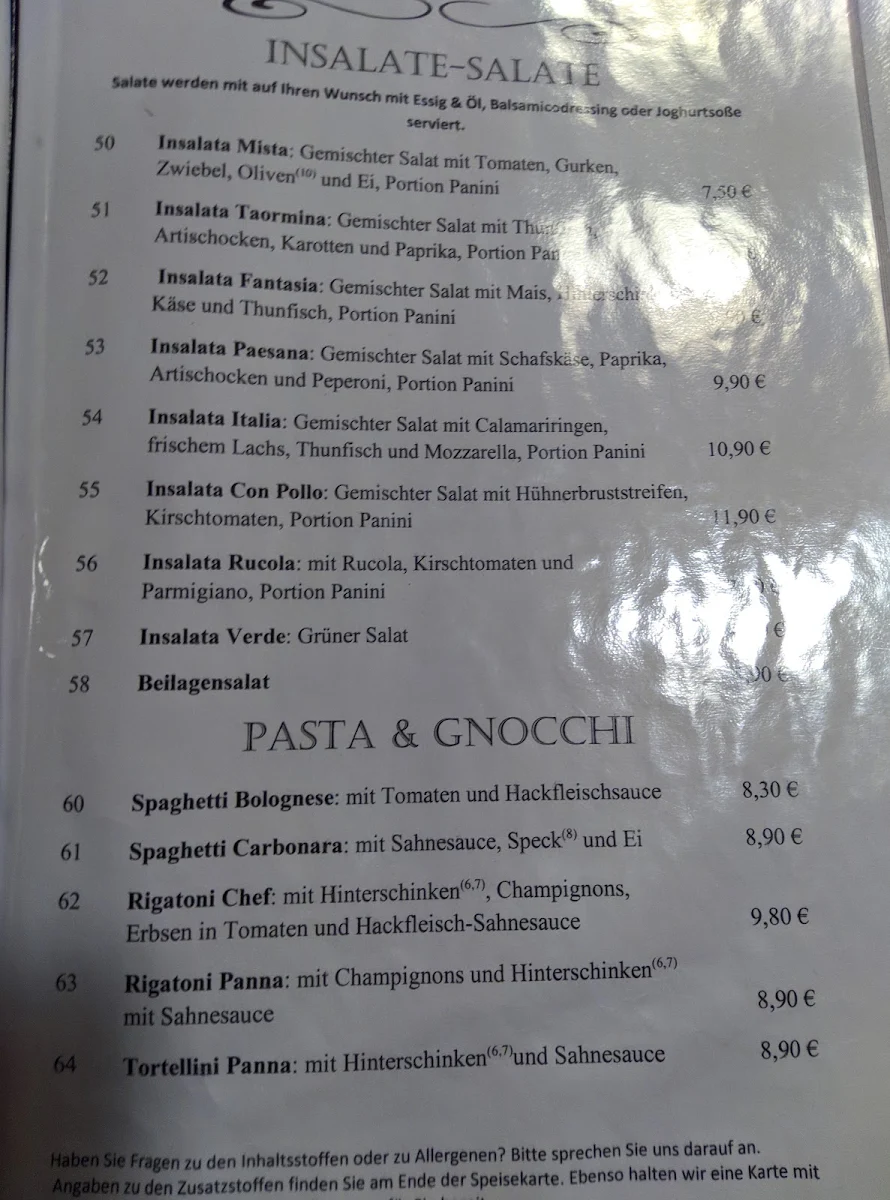 Speisekarte, Pizzeria Piccolino (Portopicco)