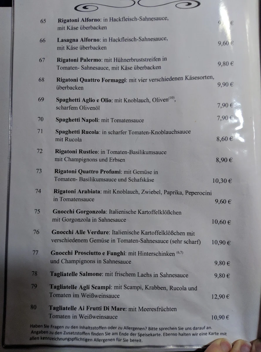 Speisekarte, Pizzeria Piccolino (Portopicco)