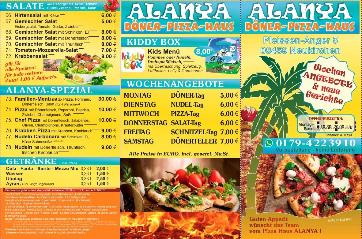 Speisekarte, Alanya Pizza und Döner Haus