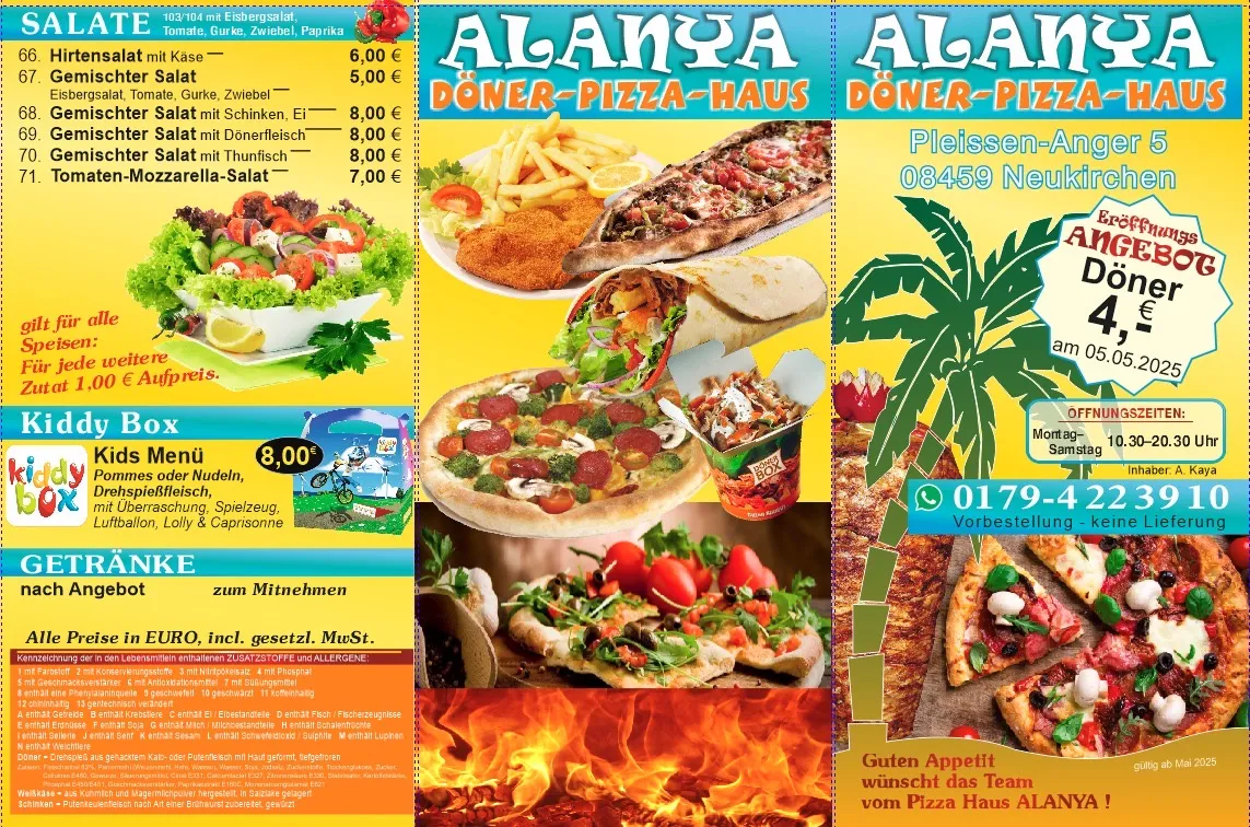 Speisekarte, Alanya Pizza und Döner Haus