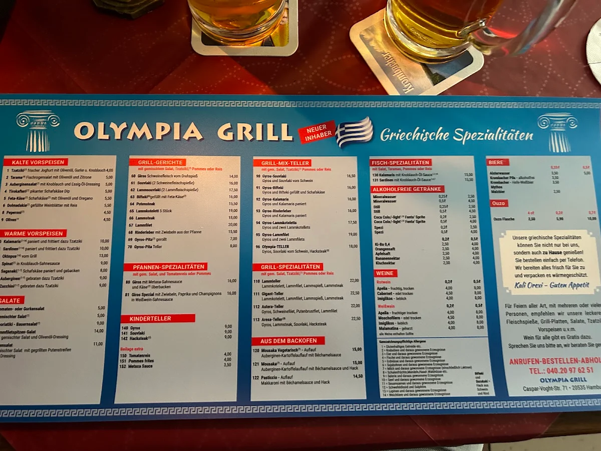 Speisekarte, Olympia Grill Hamburg