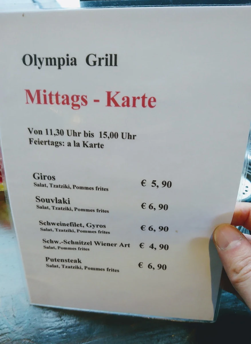 Speisekarte, Olympia Grill Hamburg