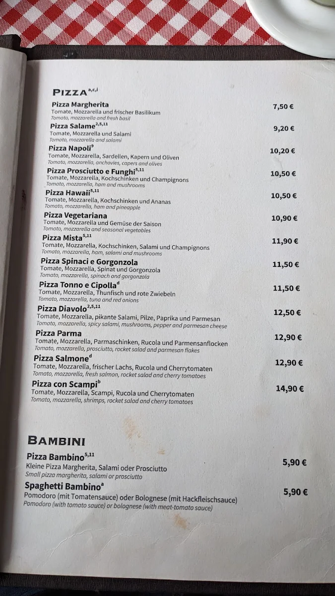 Speisekarte, Trattoria Portofino
