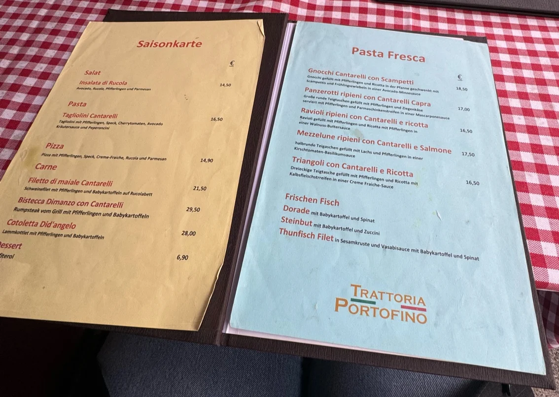 Speisekarte, Trattoria Portofino