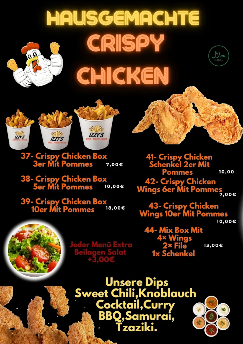 Speisekarte, Izzy's Chicken & Burger