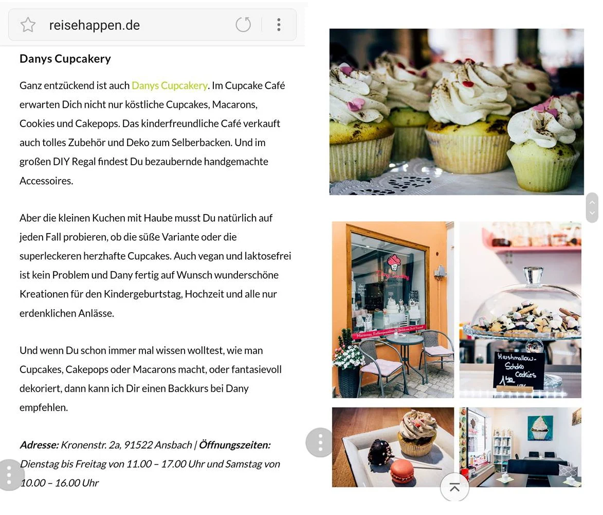 Speisekarte, Danys Cupcakery