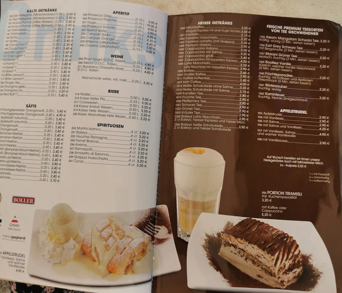 Speisekarte, Eiscafé Pierrot