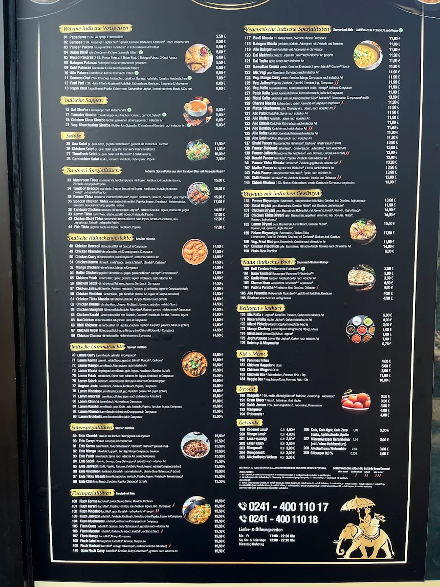 Speisekarte, Indian Palace Restaurant