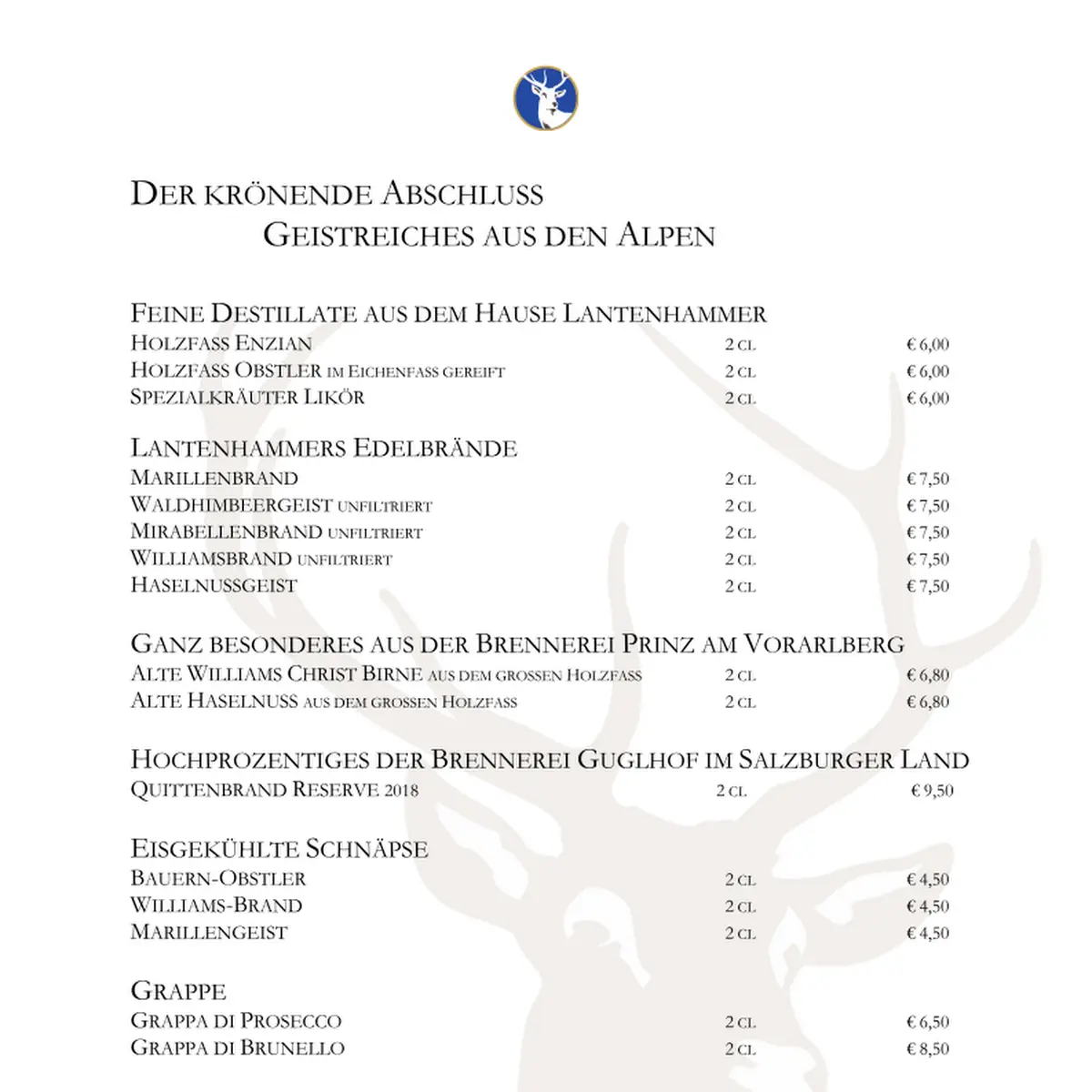 Speisekarte, Harlachinger Jagdschlössl