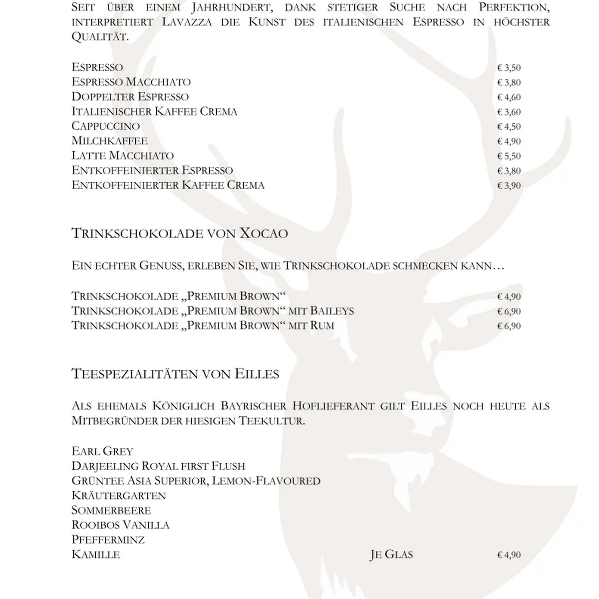Speisekarte, Harlachinger Jagdschlössl