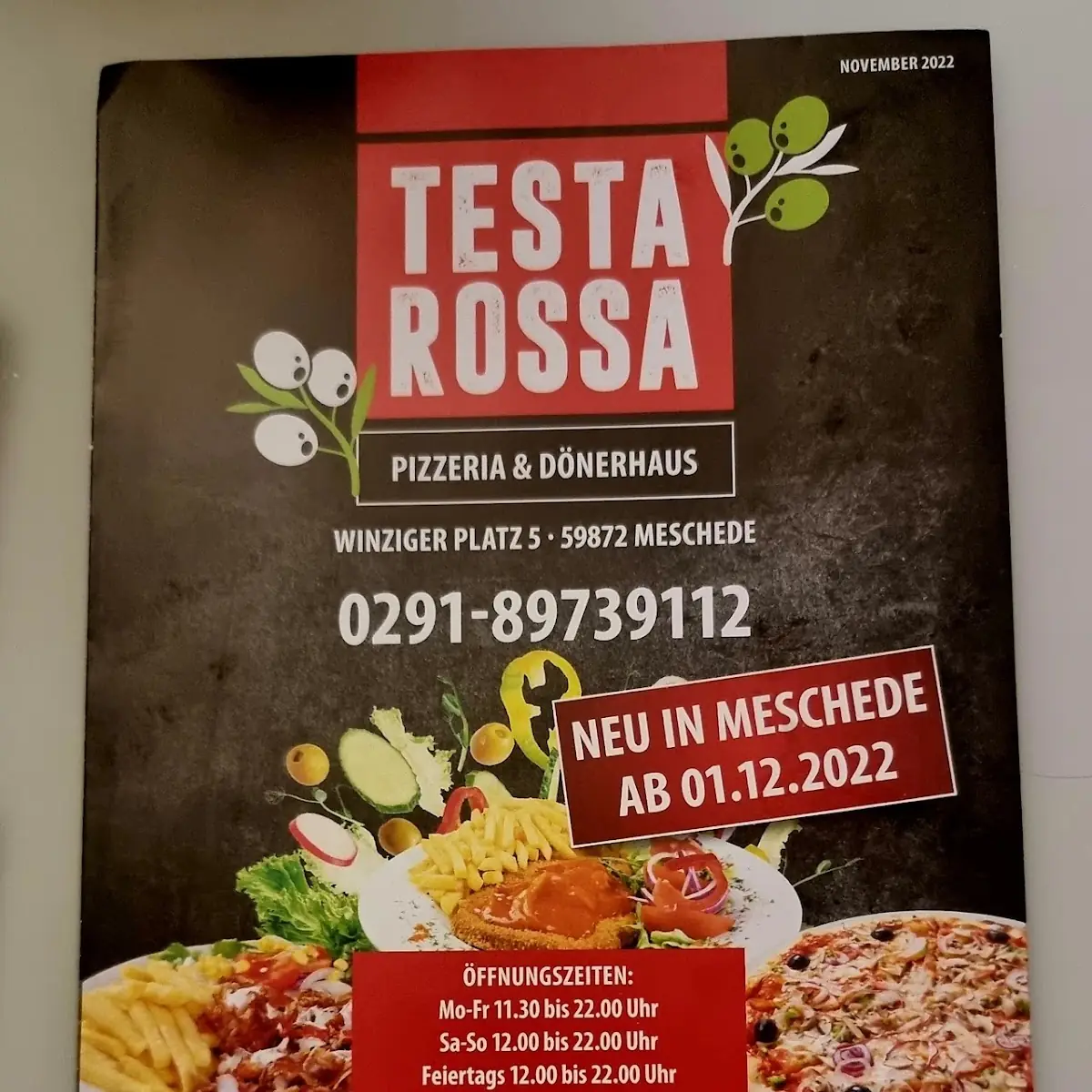 Speisekarte, TESTAROSSA Pizzeria & Dönerhaus