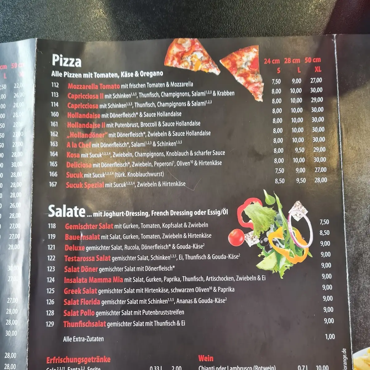 Speisekarte, TESTAROSSA Pizzeria & Dönerhaus