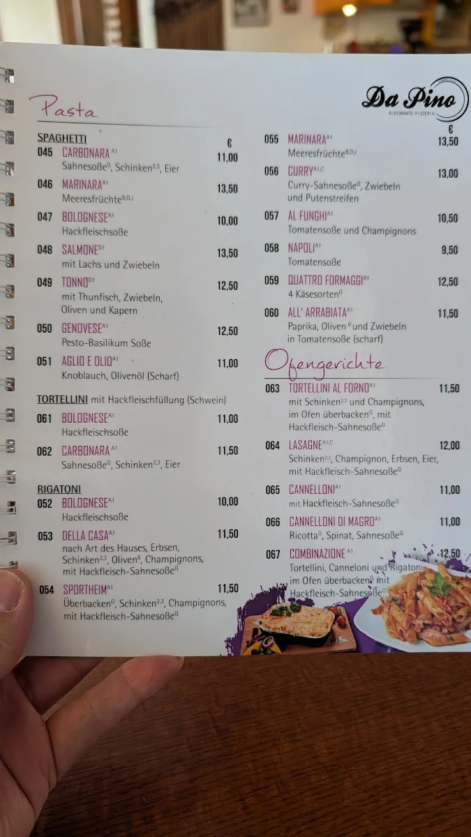 Speisekarte, Pizzeria Da Pino