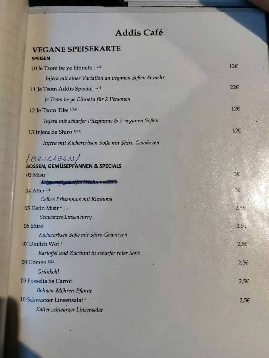 Speisekarte, Addis Café Leipzig