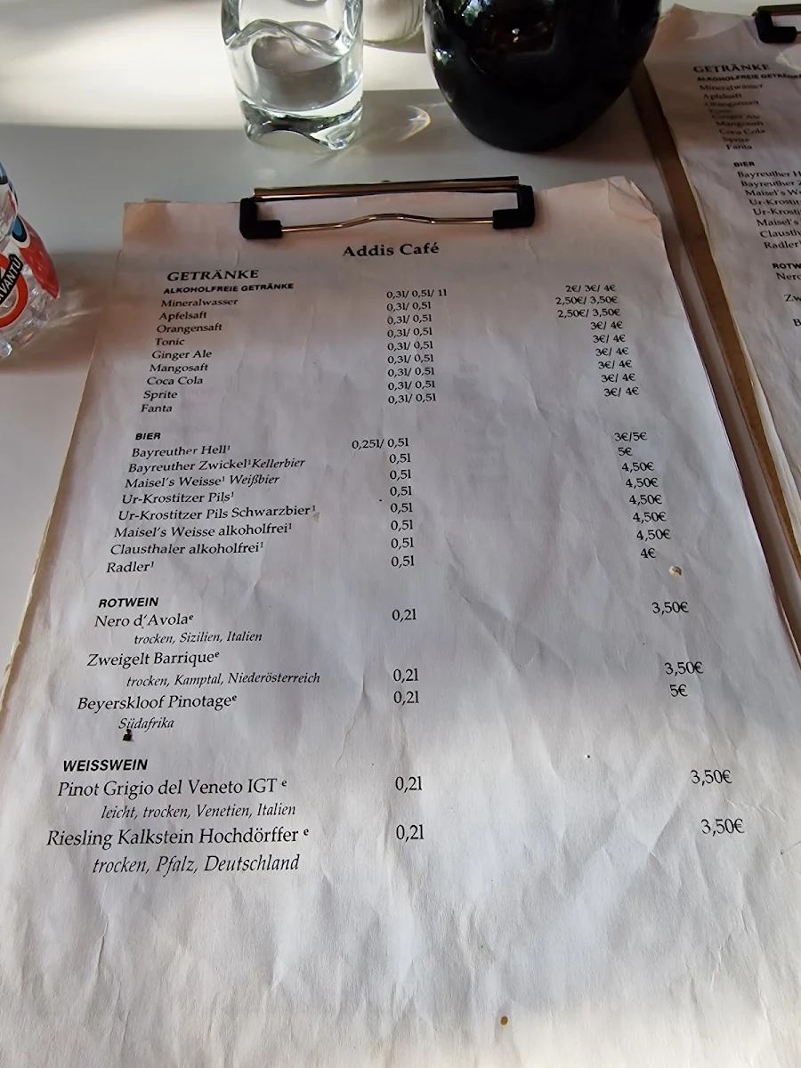 Speisekarte, Addis Café Leipzig