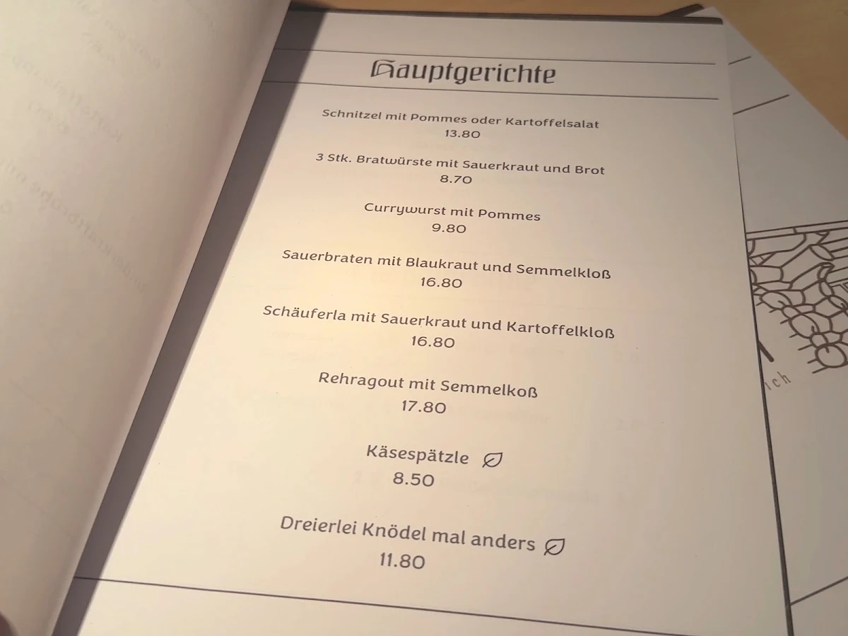 Speisekarte, Marshel's Landgasthof