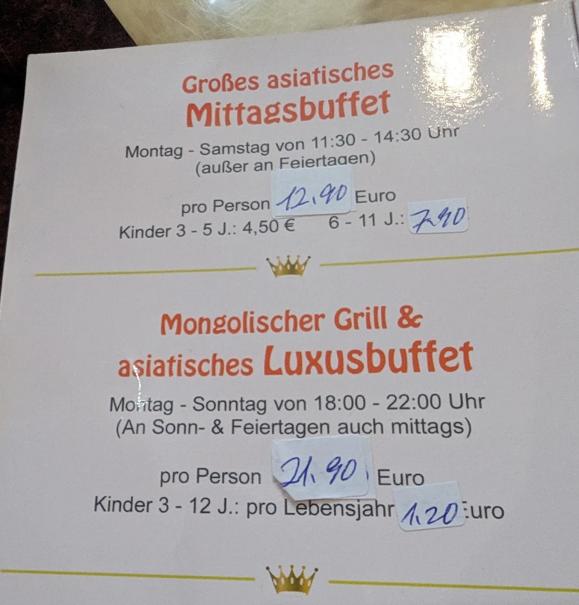 Speisekarte, Kaiser Paradies