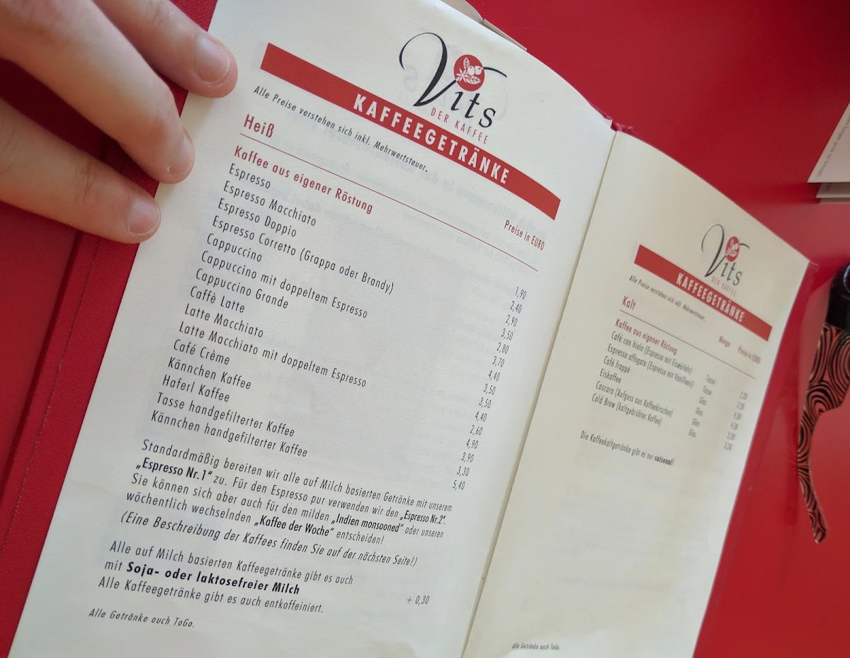Speisekarte, Vits Kaffee GmbH & Co.KG