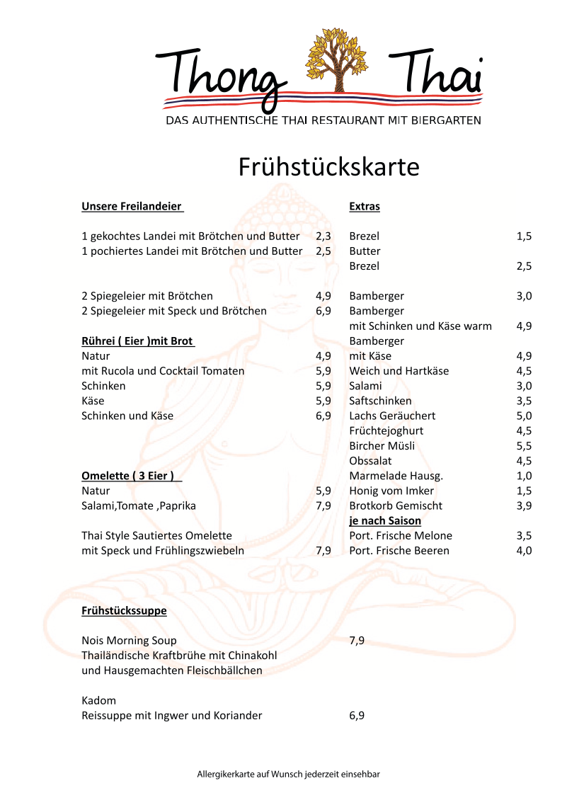 Speisekarte, Thong Thai , Restaurant,Bar und Biergarten